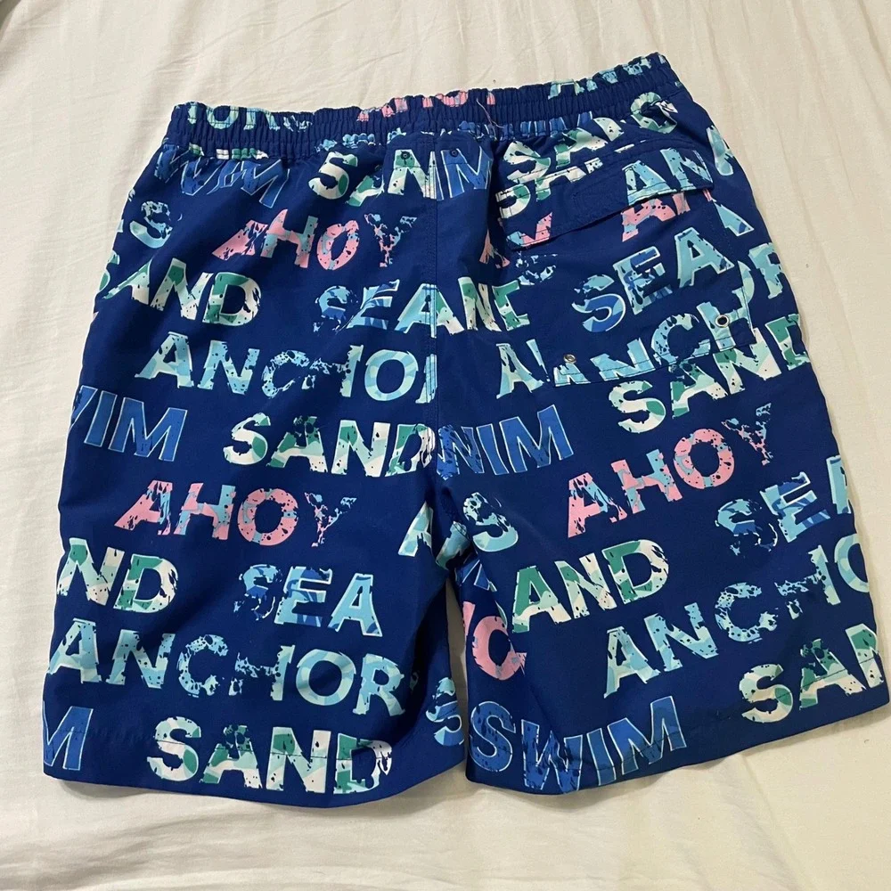 Brooks Brothers Swim Trunks Mens S Blue Ahoy Sea Anchors Nautical Print Shorts